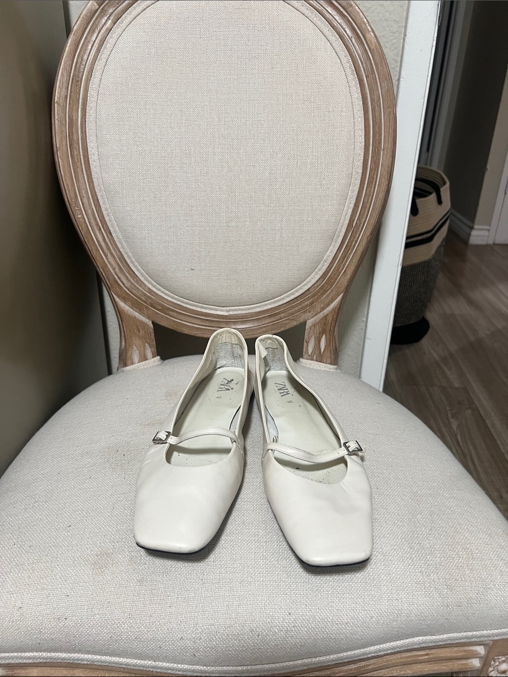 Zara Cream Mary Jane Flats with Buckle Strap